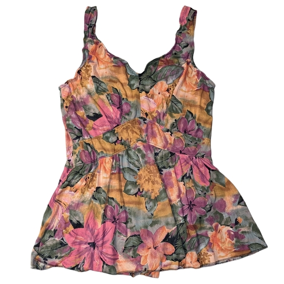 Jantzen Floral One Piece Swimsuit - Pink, Orange, Green - Picture 1 of 11